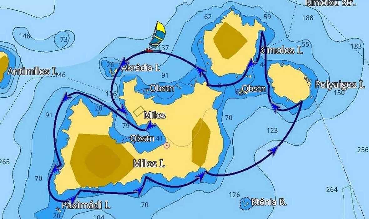 Mappa dell'itinerario da Milos a Milos