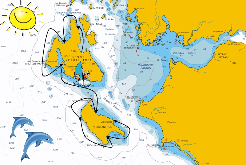Mappa dell'itinerario da Cefalonia a Zante
