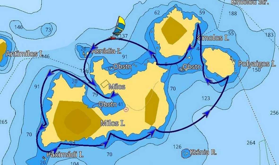 Mappa dell'itinerario da Milos a Milos