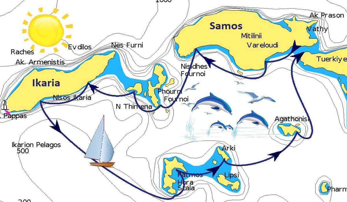 Mappa dell'itinerario da Samos a Samos