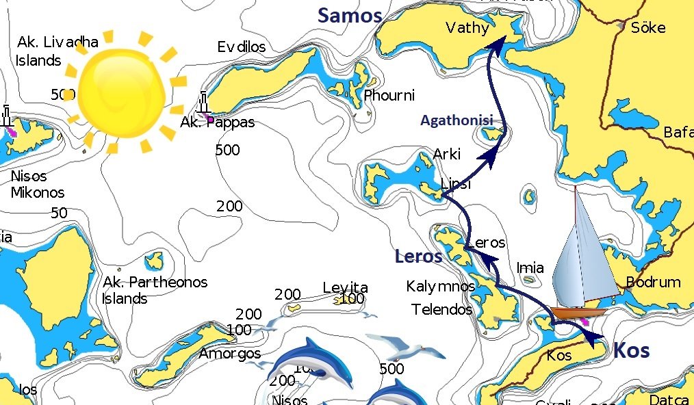 Mappa Kos Samos - Itinerario/Dodecanneso Settentrionale